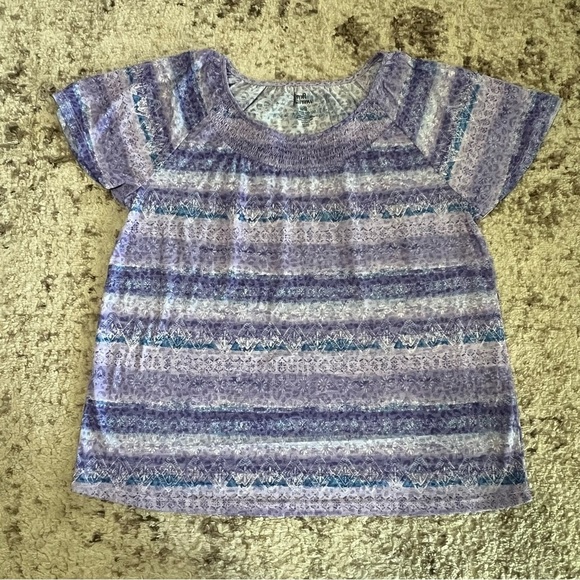 Croft & Barrow Purple and Blue Design Smocked Neckline Top size large - Picture 1 of 6